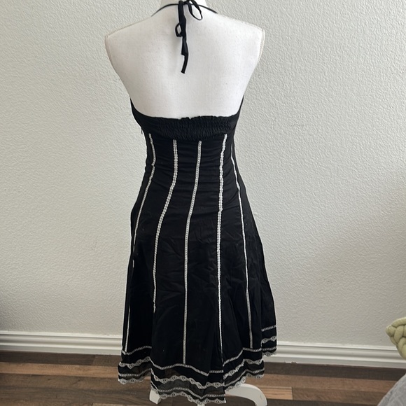 Vintage 90s Black & White Lace Feminine Womens Size 0 Midi Dress - Picture 3 of 8